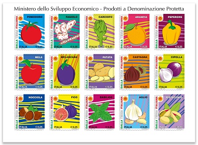 Emissione di 15 francobolli dedicati ai prodotti agroalimentari italiani DOP