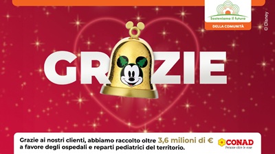 Conad raccoglie oltre 3,6 milioni di euro a sostegno di 27 ospedali e reparti pediatrici